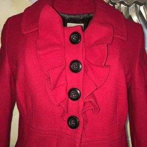 VALENTINE ❤️ SPECIAL Old Navy red unique ruffles wool pea coat red XS